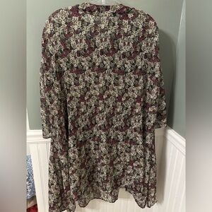 Zara Floral Long Sleeve Dress - Burgundy and Cream